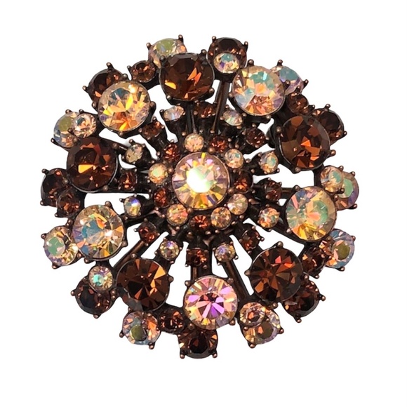 VINTAGE JOAN RIVERS AMBER & AURORA BOREALIS PINK DOME CRYSTAL BROOCH - Picture 4 of 16